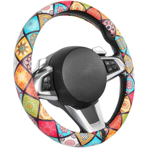 SEG Direct Mandala Pattern Microfiber Leather Car Steering Wheel Cover for Women Girls, Standard size for 14.5 in-15 in Outer Diameter Steering Wheel