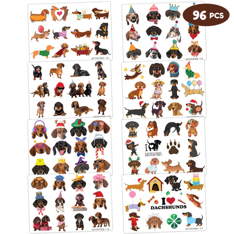 Dachshund Temporary Tattoos Dachshund Stickers 96 PCS Funny Dachshund Dog Themed Stickers for Kids Birthday Party Supplies, Decorations, Favors, Prizes Cute Gifts for Boys and Girls