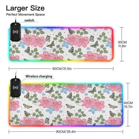 Beautiful Butterfly Wireless Charging Mouse Pad for Mobile Phone Extra Large Gaming Mousepad with 13 Lighting Modes Keyboard Mat for Gaming MacBook PC Laptop Desk Home Office