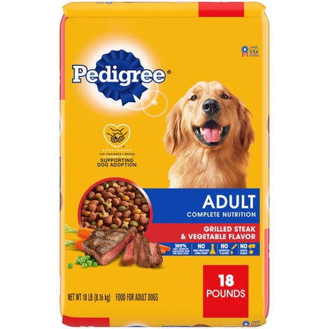 Pedigree Complete Nutrition Adult Dry Dog Food Grilled Steak & Vegetable Flavor Dog Kibble, 18 lb. Bag