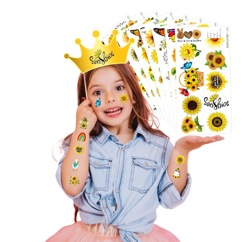 108PCS Sunflower Temporary Tattoos Sticker for Kids Birthday Party Supplies Decorations Party Favors Tattoo You are My Sunshine Tournesol Vibrant Themed Cute Kids Boys Girls Gifts Ideal Prizes Reward