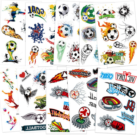 Konsait Football Temporary Tattoos Soccer Ball Face Tattoos for Kids Boys World Cup Soccer Fake Tattoos Birthday Party Bag Stocking Stuffer Goody Fillers Kids Games Gift Party Favor Supplies, 10 Sheet