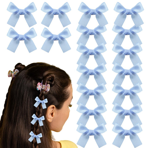 40 Pcs Mini Bow Hair Clips Satin Mini Bow Clips Small Bowknot Barrettes Hair Ribbon Alligator Clips Hair Bows for Girls Baby Women(Blue)