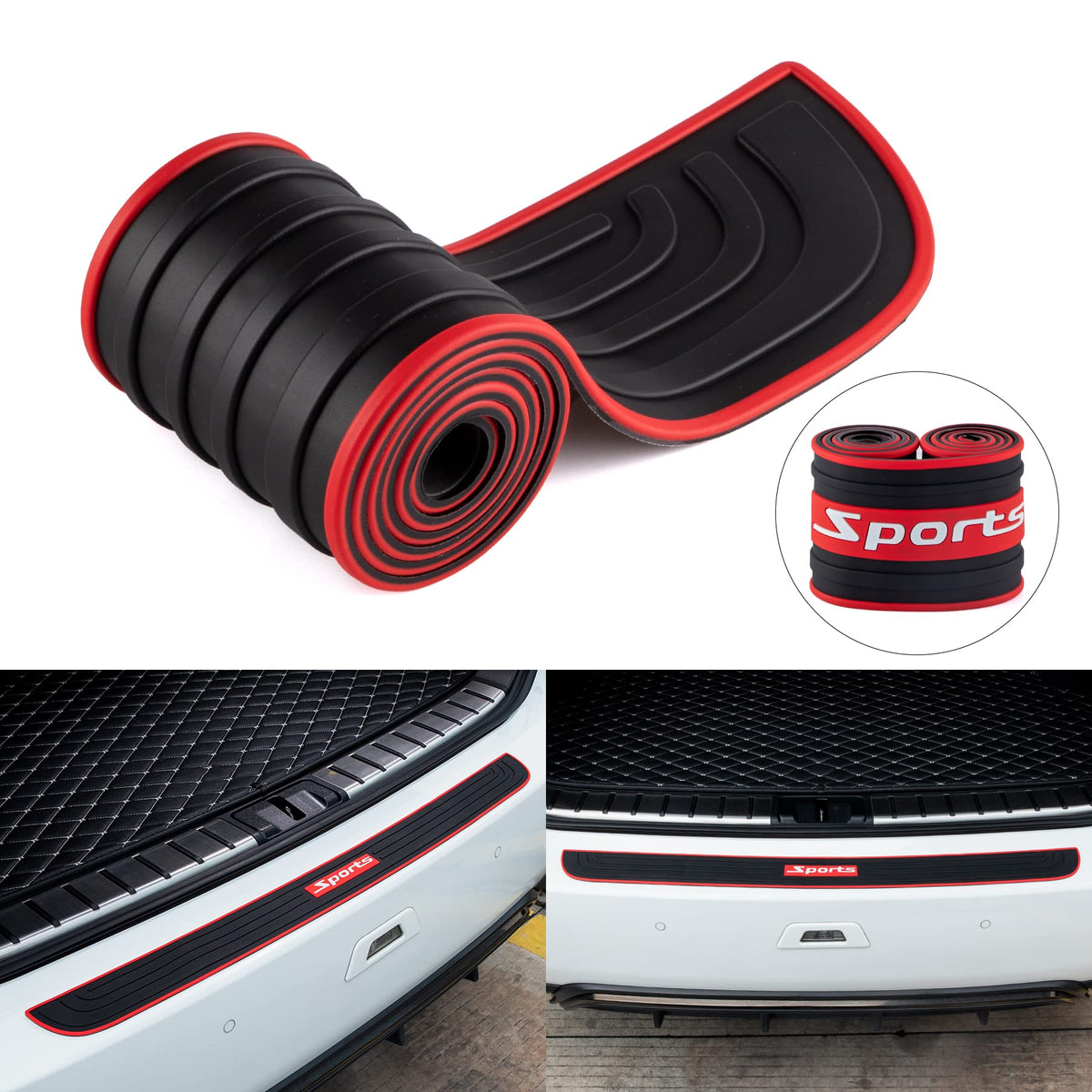 SINGARO Car Rear Bumper Protector, 41inch x3.5inch Car/SUV Universal Rubber Anti-Scratch Trunk Exterior Accessories?Black-White-Sport?