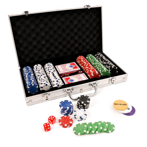 M.Y Texas Holdem Poker Set - 300 Piece Set in Aluminium Case with 11.5g Heavyweight Poker Chips 2 Decks of Playing Cards Dealer Big Blind and Small Blind Buttons and 5 Dice