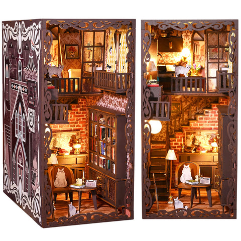 Spilay DIY Dollhouse Miniature Book Nook Assemble Kit,3D Wooden Puzzle Bookshelf Insert Decor with Sensor Light,Bookends Model Build-Creativity Kit for Kids Adults Birthday Gift (Secret Castle 2)