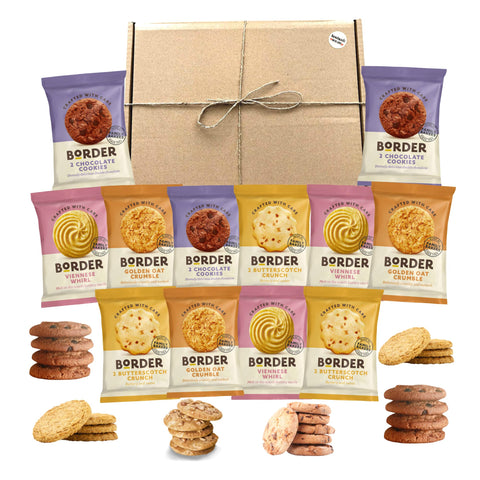 Border Biscuits Lovers Hamper Gift Set 12 Packs of Two Biscuits (24 single biscuits) Individually wrapped Delicious Luxury Snacks Hamper | Hamper Pamper For Men & Women afternoon tea addition