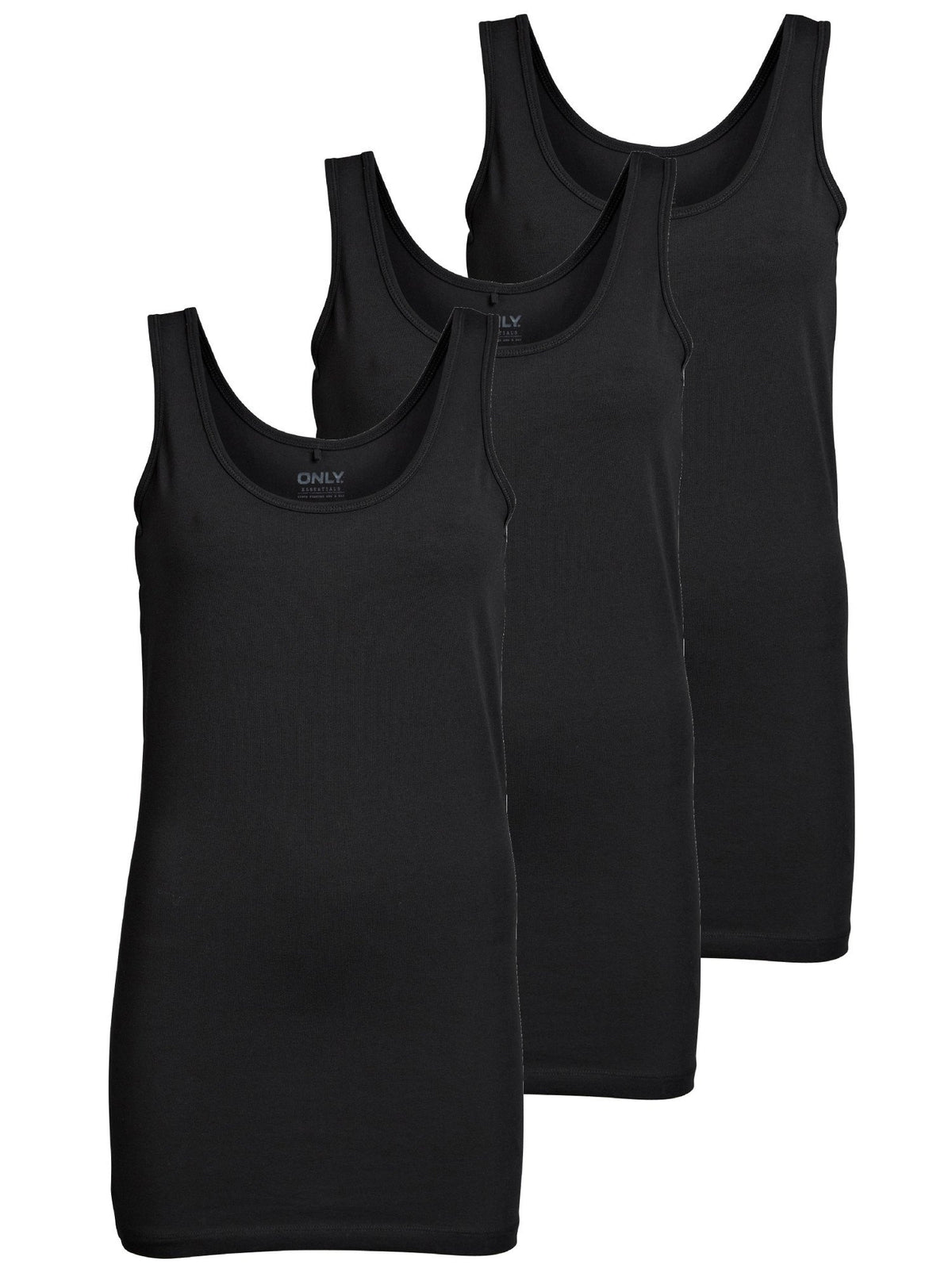 ONLY Pack of 3 Women's Tops Basic Tank Tops White, Black, Grey, Blue, Cream Women's Shirt Long Summer Shirts Top 15201465, White (white), M