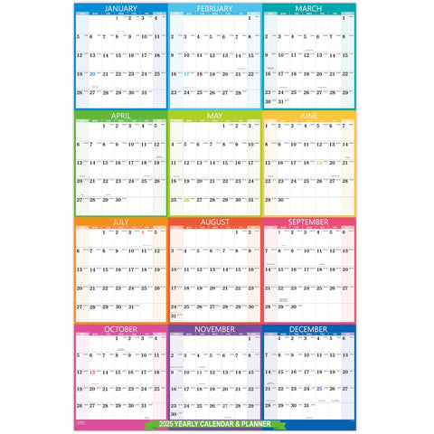 2025 Yearly Wall Calendar - 2025 Wall Calendar with Julian Date, Jan 2025 - Dec 2025, One Page for Organizing, Premium Thick Paper, Vertical, Gift Pocket, 34.8" x 22.8" (Open) - Colorful