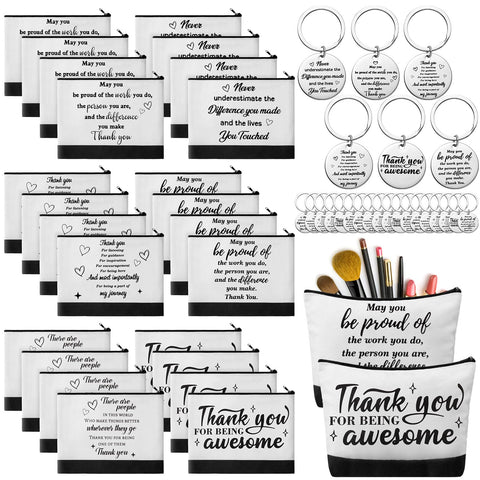 Panelee 48 Pcs Graduation Teacher Appreciation Makeup Bags Bulk and Keychains Motivational Gift for Women Cosmetic Bags(Morandi Colors,Novelty Style)