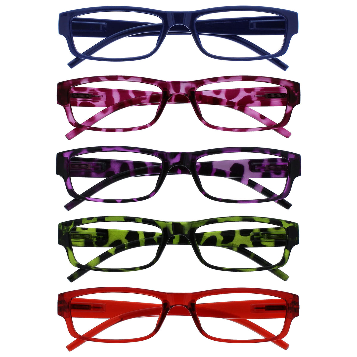 OPULIZE The Reading Glasses Company Value 5 Pack Lightweight Mens Womens Blue Pink Purple Green Red RRRRR32-3456Z +2.00