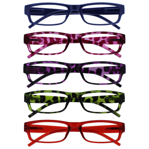 The Reading Glasses Company Value 5 Pack Lightweight Mens Womens Blue Pink Purple Green Red RRRRR32-3456Z +3.50