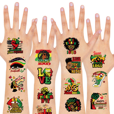 HOWAF Happy Juneteenth Temporary Tattoos,72pcs Black History Month Tattoo stickers,Juneteenth 1865 Tattoos for African BHM Festival Independence Day Party Celebrations