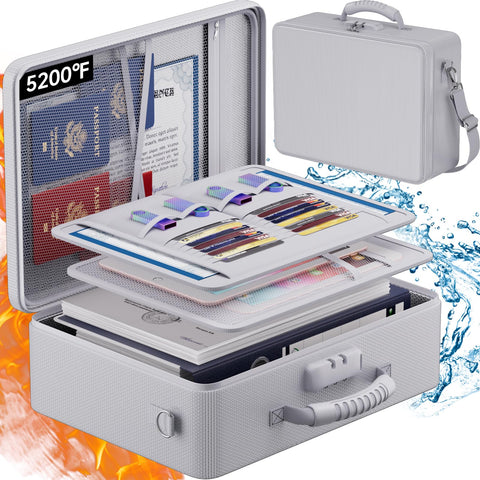 Tamfile 5200Â°F Fireproof Document Bag with Lock, File Bag with Lock, Fire and Heat Resistant File Storage Case, Portable Travel Home Office Filing Storage Document Organizer for Laptop, Silver