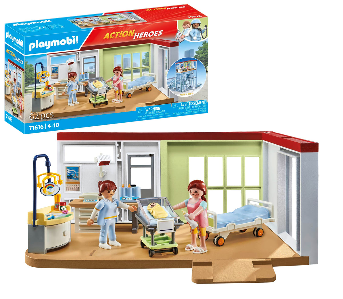 Playmobil 71616 Action Heroes: Maternity ward, made from over 80% recycled and bio-based materials, detailed play sets suitable for children ages 4+
