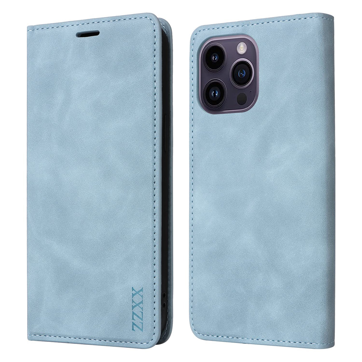ZZXX iPhone 14 Pro Max Case Wallet with [RFID Blocking] Card Slot Photo Fram Kickstand Magnetic Soft Leather Flip Fold Case for iPhone 14 Pro Max Wallet Case(Light Blue-6.7 inch)