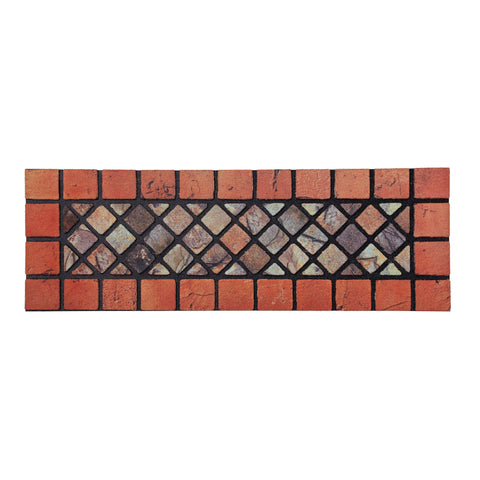 Nicoman Tile Heavy Duty Boot Scraper Doormat, Non-Slip Anti-Fatigue Eco-Friendly Rubber Indoor/Outdoor Door Mat, Narrow (75x25cm), Red Border