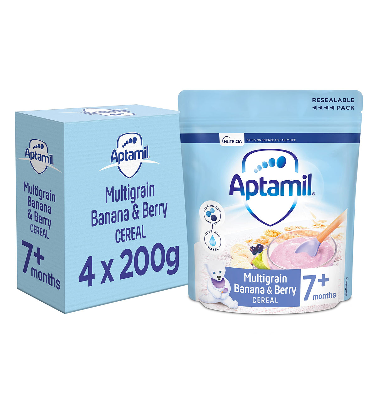 Aptamil Multigrain Banana & Berry Porridge Baby Food Cereal, 7+ Months, 200g (Pack of 4)