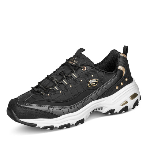 Skechers Women's Trainers, Black Duraleather Gold Trim, 6