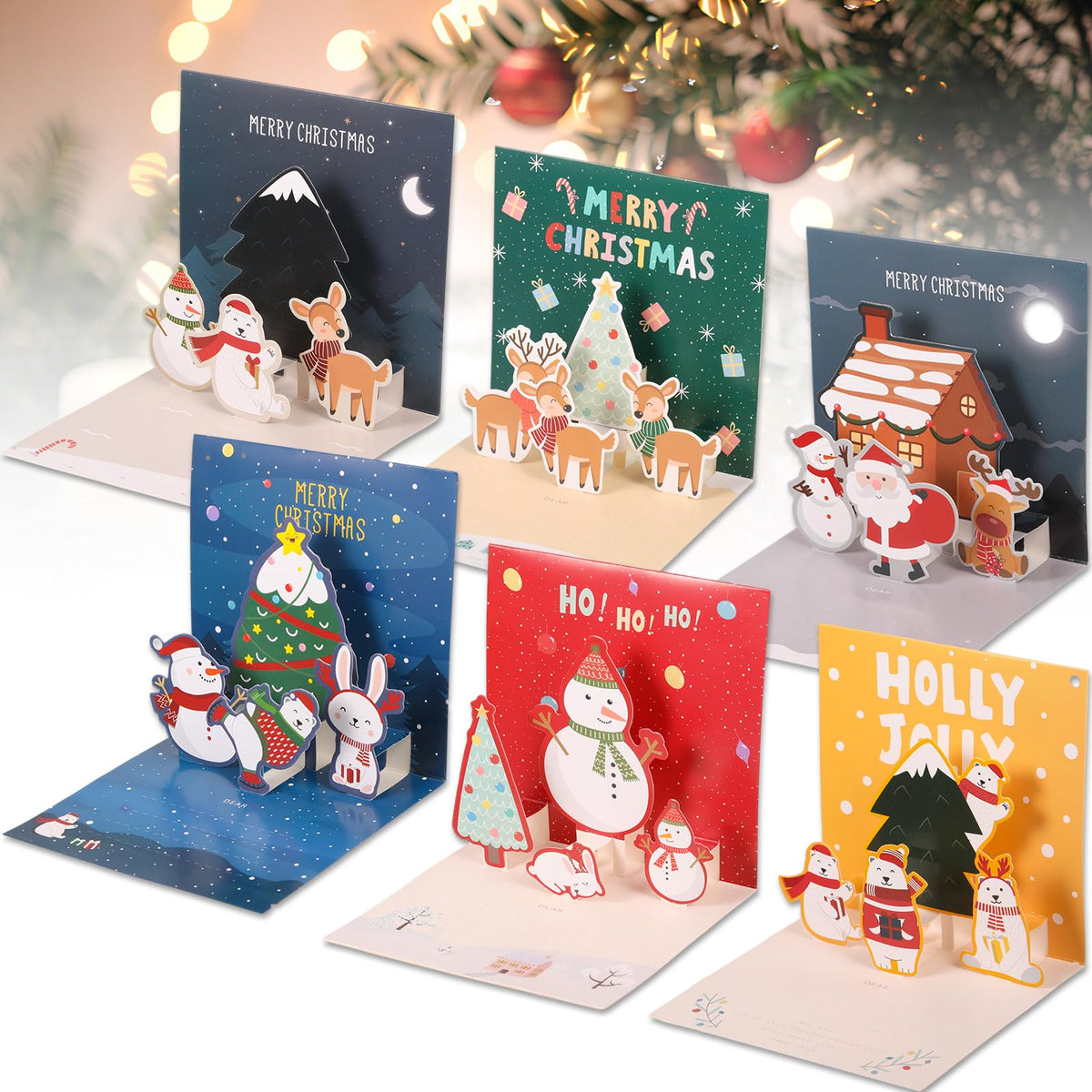 Pack of 6 Christmas Cards, Pop Up Card Christmas Funny 3D Christmas Card Christmas Pop Up Greeting Card Set Handmade Pop Up Christmas Greeting Card with Envelopes and Stickers for Children Family