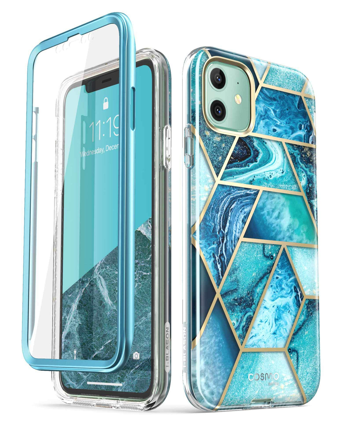 i-Blason Cosmo Series Case for iPhone 11 (2019 Release), Slim Full-Body Stylish Protective Case with Built-in Screen Protector, Ocean, 6.1''