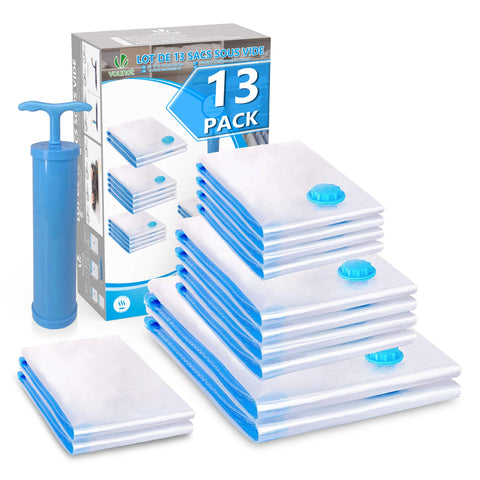 VOUNOT 12-Pack Vacuum Storage Bags for Clothes, Duvets, Pillows, Blankets, Reusable Space Saver Bags with Pump for Travel and Home (2 Jumbo, 4 Medium, 4 Small, 2 Roll Up)