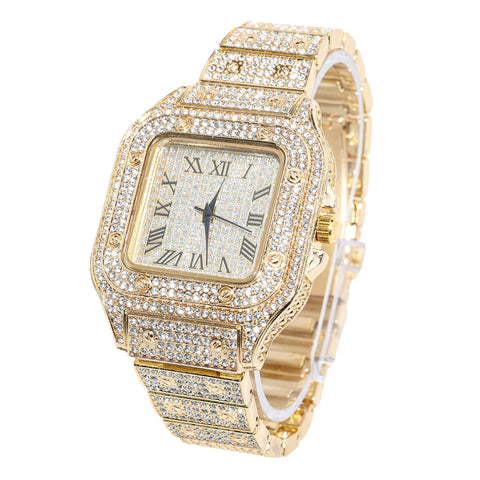 HALUKAKAH Diamonds Gold Watch for Men, 18k Real Gold Plated Quartz Wristband 24cm Square Dial, Free Giftbox