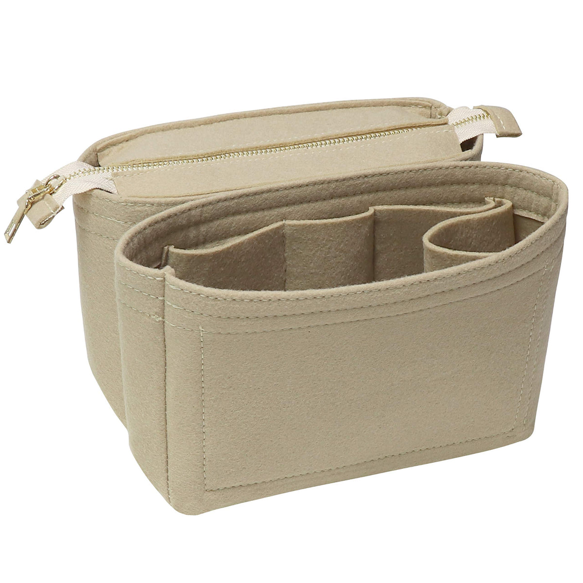 Soyizom Bag Insert Organizer,2 Packs Insert Purse Organizer Fits For Neo Noe, Small Handbag Purse Neo Noe Organizer with Zipper for Women,Beige