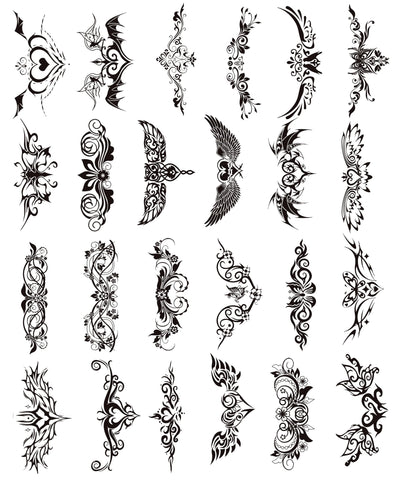 Naughty Bold Girl Tattoos - 24-Sheet Black Flower Wing Temporary Tattoos for Women Ladies Girls, Fun for Lower Back Legs Arms Butt Stomach Fake Tattoo