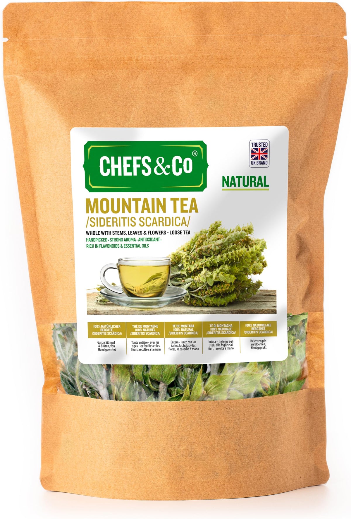 CHEFS&CO Mountain Tea (Sideritis scardica) | Loose Tea | Whole with Stems, Leaves & Flowers | Handpicked | Strong Aroma | Antioxidant | Rich in Flavonoids & Essential Oils (NATURAL, 80g (Pack of 1))