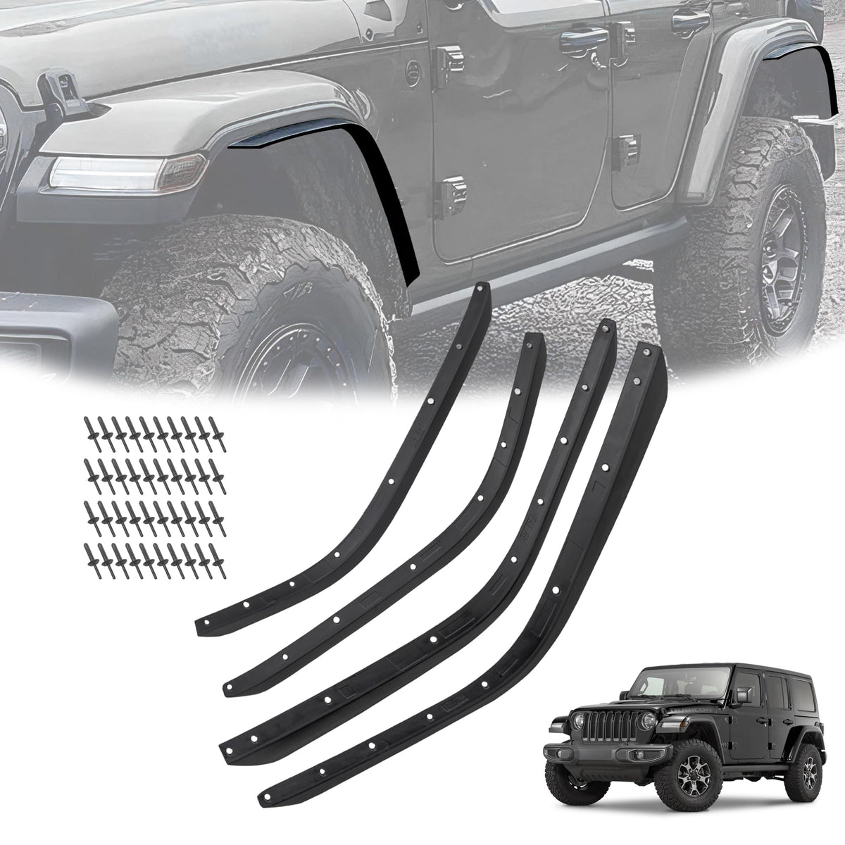 Phamyor Front & Rear Fender Flares Extensions Set Fit for 2018-2023 Jeep Wrangler JL & JLU Unlimited 2/4 Doors, Not Fit Low Clearance Fender Flares, Off-Road Wheel Flares Liner, Black, 4pcs,