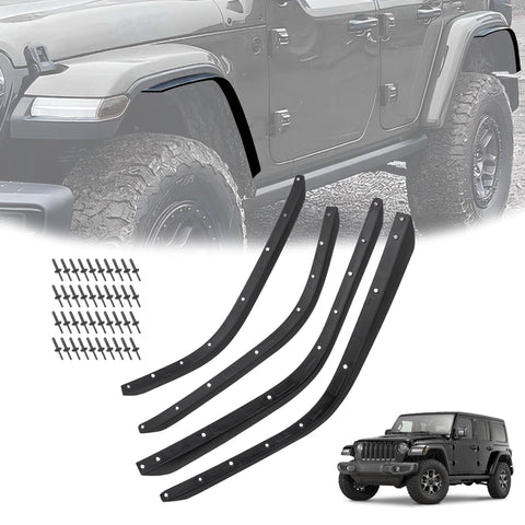 Phamyor Front & Rear Fender Flares Extensions Set Fit for 2018-2023 Jeep Wrangler JL & JLU Unlimited 2/4 Doors, Not Fit Low Clearance Fender Flares, Off-Road Wheel Flares Liner, Black, 4pcs,