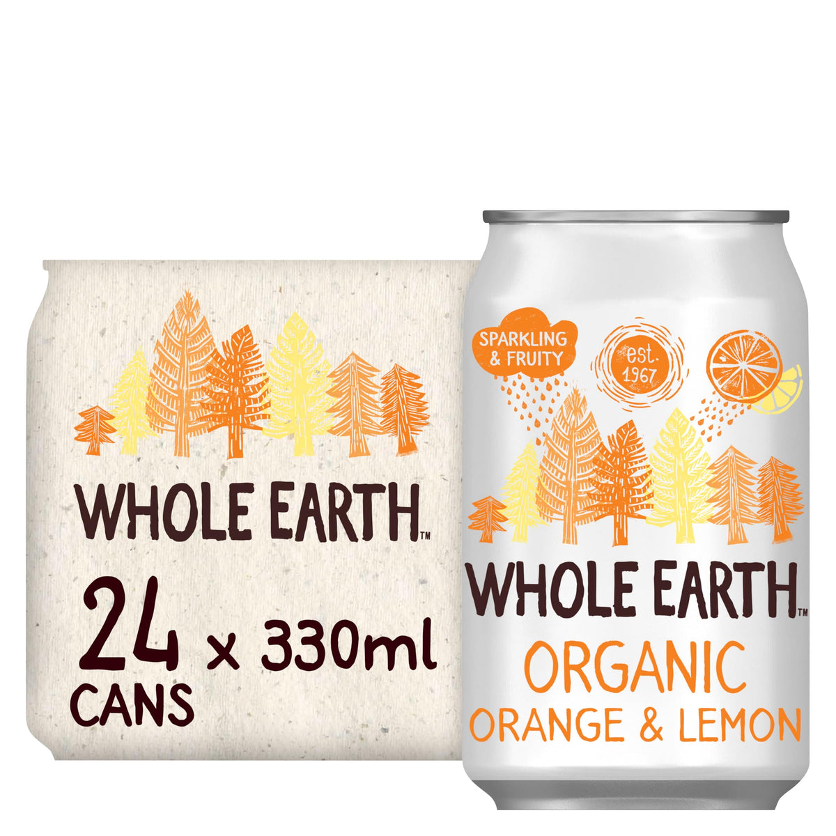 Whole Earth Organic Lightly Sparkling Orange & Lemon, 24x 330 ml, Lightly Fizzy Fruity Soft Drink with 100% Natural Ingredients, No Added Refined Sugar, Vegetarian & Vegan, Multi Pack