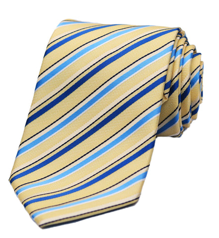 WITZROYS Men's Classic Yellow Blue Stripe Jacquard Woven Necktie Wedding Dress Suit Neck tie