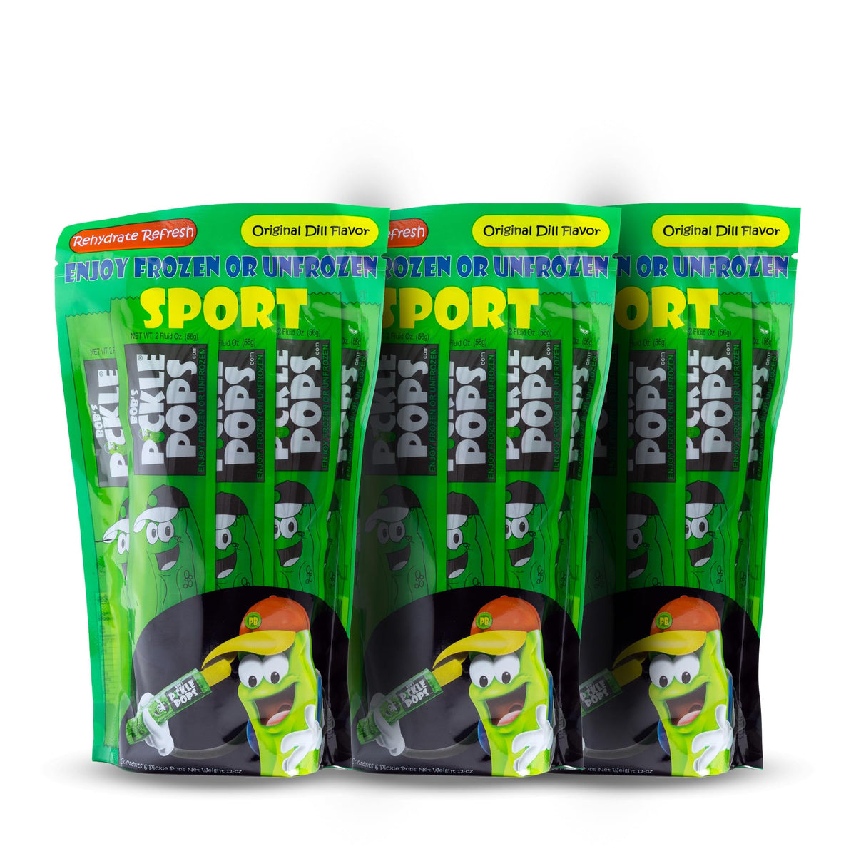 Bob's Pickle Pops - Original Dill Flavor Ice Pops - Pre Workout Freeze Pops - Electrolyte Cramp Relief 18 Pops (Six count pack of three)