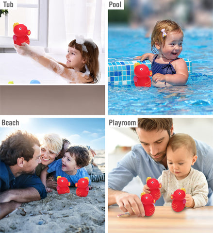 DolliBu Seahorse Bath Buddy Squirter - Floating Red Seahorse Rubber Bath Toy, Fun Water Squirting Bathtime Play for Toddlers, Cute Sea Life Animal Toy for The Bathtub, Beach, & Pool for Girls & Boys