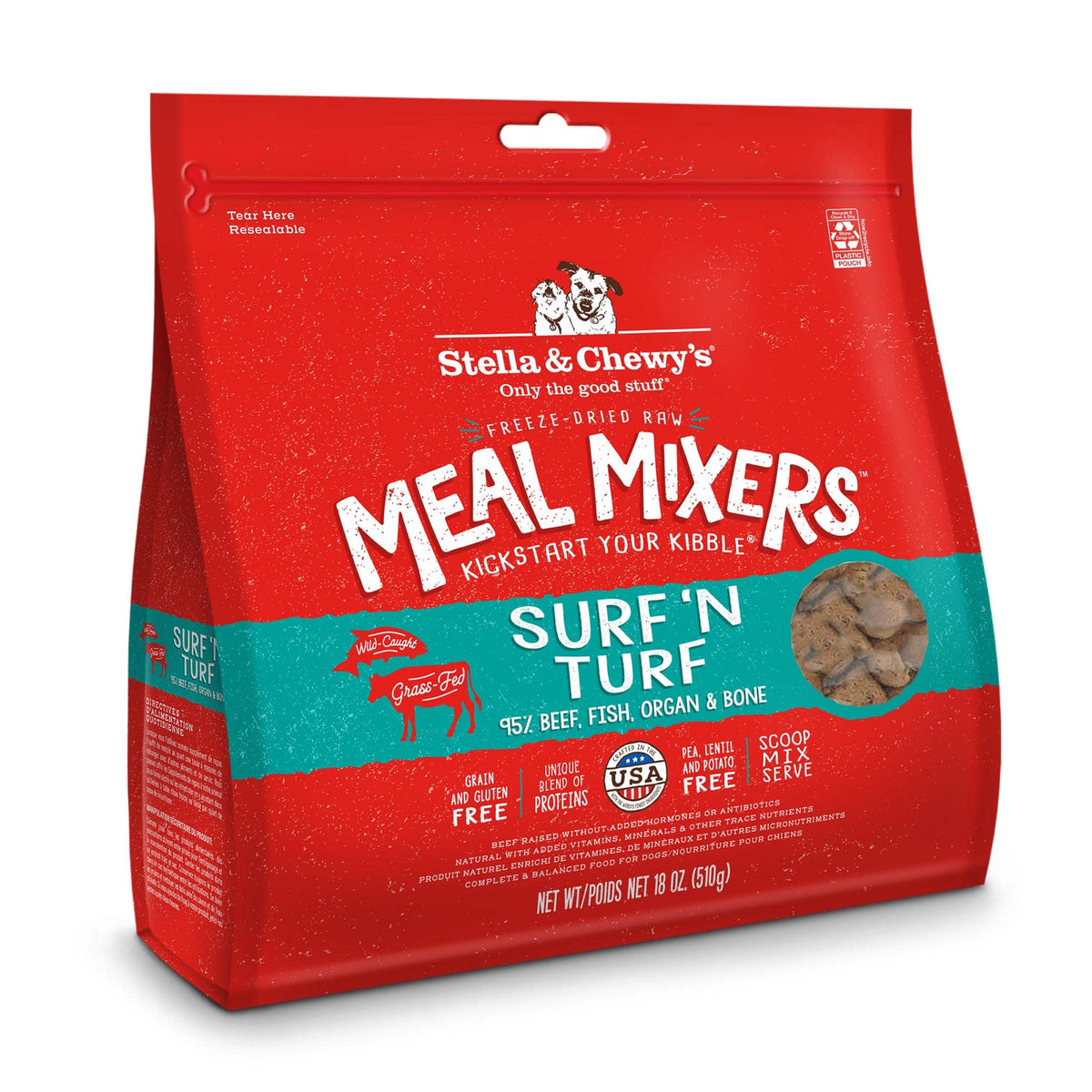 Stella & Chewy's Freeze Dried Raw Surf & Turf Meal Mixer - Dog Food Topper for Small & Large Breeds - Grain Free, Protein Rich Recipe - 18 oz Bag