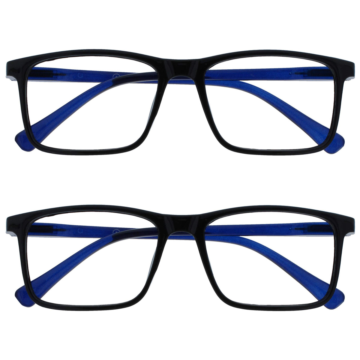 OPULIZE Ink Reading Glasses 2 Pack Large Rectangular Frame Black Blue Arm Spring Hinges Scratch Resistant Mens Womens RR4-1 +1.50