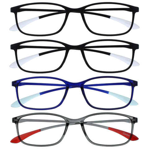 OPULIZE Ice Reading Glasses 4 Pack Ultra Lightweight Scratch Resistant Black Blue Grey Frame Mens Womenss RRRR61-1137 +1.00
