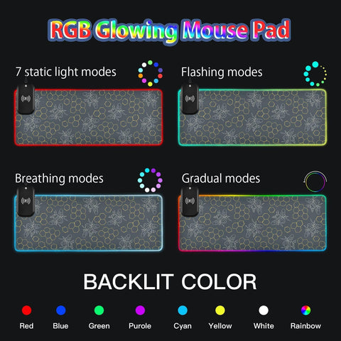 Honeycomb Bee Wireless Charging Mouse Pad for Mobile Phone Extra Large Gaming Mousepad with 13 Lighting Modes Extended Desk Mat for Office Home Gaming MacBook PC Laptop Desk