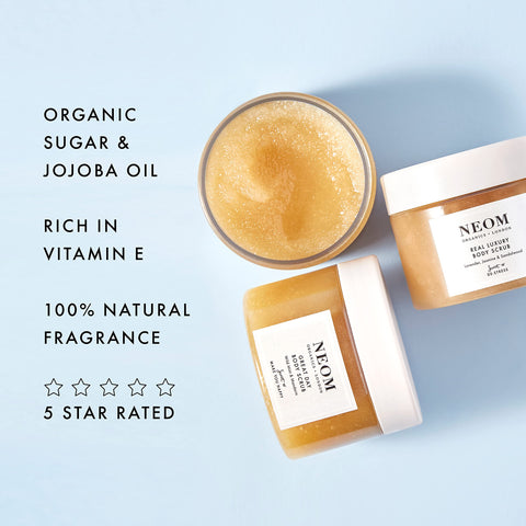 NEOM- Real Luxury Body Scrub | Luxury Body Scrub | Lavender & Sandalwood | 100% Natural Fragrance | Scent to De-Stress | Organic Vegan Hydrating Body Scrub