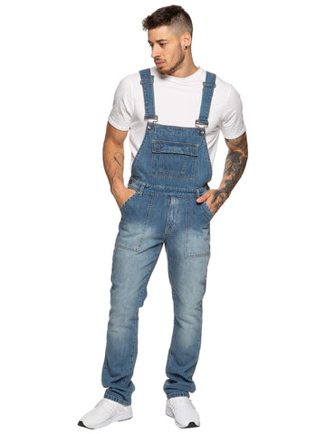 Enzo Men's Ezd390 Ven Denim Dungarees Overalls, Light Stonewash_A, 36 UK