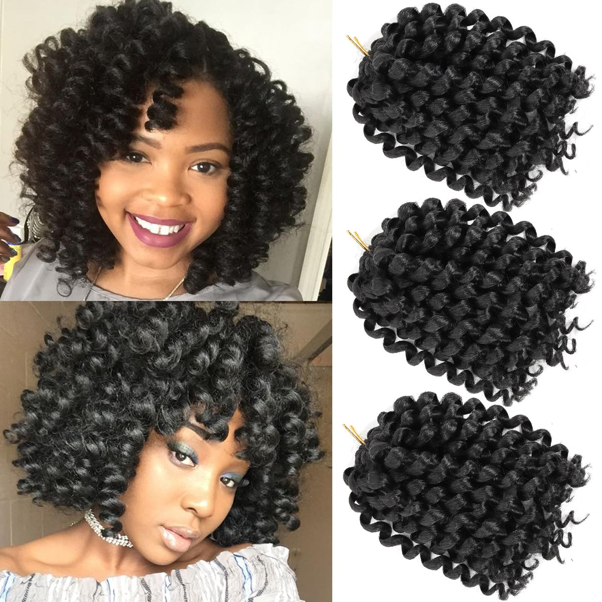 Jamaican Bounce Crochet Hair 2X Ringlet Wand Curl Crochet Braids 8 inch Synthetic Pre Looped Crochet Hair Extensions Crochet Braiding Hair 20 Roots (#1B)