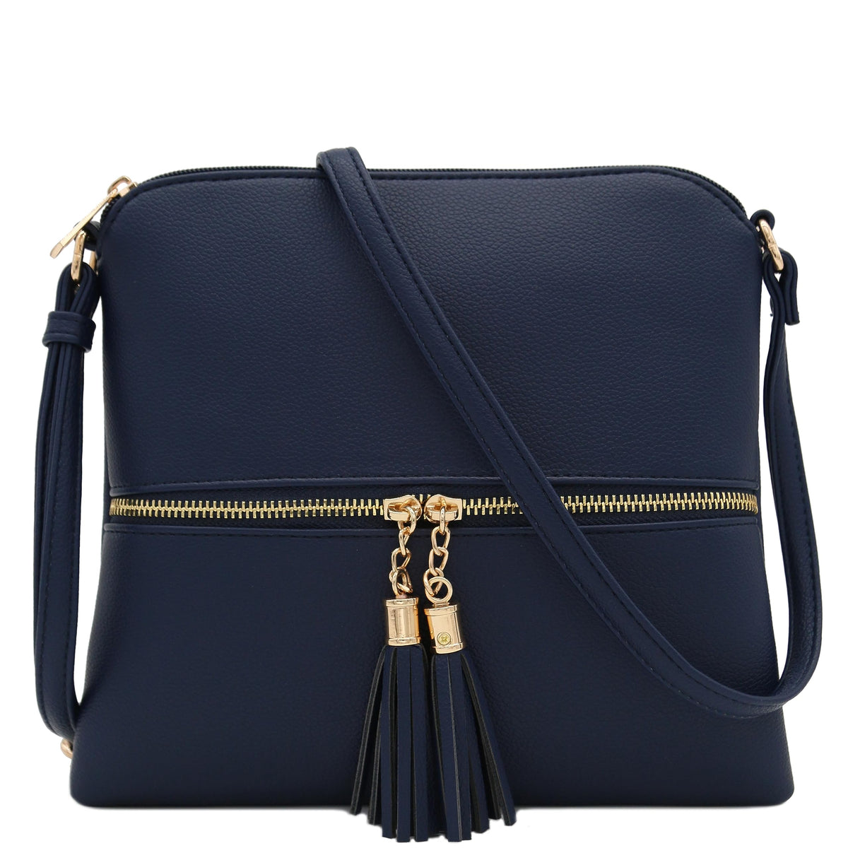DELUXITY Lightweight Medium Crossbody Bag with Tassel (Dark Navy)