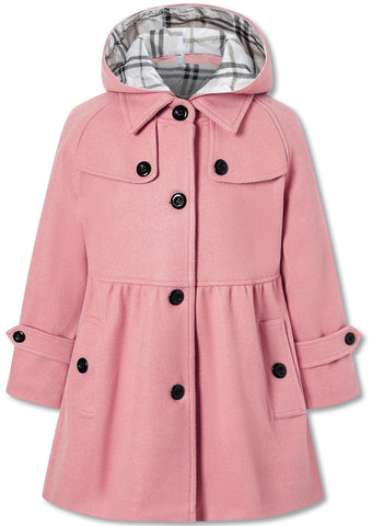 Betusline Girls' Dress Coat, Kids Hoodie Wool Blend Coats Fall Winter Outerwear Peacoat,2-14 Years, 3# Pink, 6-7 AÃ±os