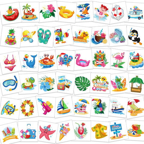 HOWAF Hawaiian Luau summer Temporary Tattoos, 96 Pieces Summer Pool Themed Fake Tattoos, Waterproof Hawaiian Tropical Tattoos Stickers Party Decoration for Adults Tropical Beach Themed Birthday Party Supplies Favors