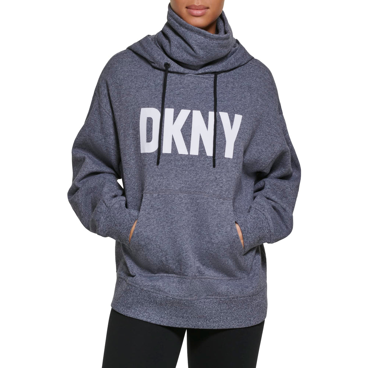 DKNY Women's Sport Soft Fleece Kanga Pocket Hoodie, BLK Heather, X-Small