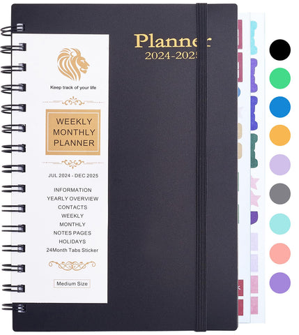 Daily Planner 2024-2025, Planner 2024-2025 Daily Weekly and Monthly, JUL 2024- DEC 2025 18 Months Calendar Planner, 8.2"x 5.5" (Black)