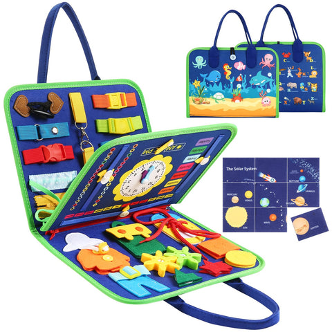 khlerox Busy Board Montessori Toy for Toddlers, Educational Learning Activity Sensory Board, Developing Sensory Toy for Fine Motor Skills, Travel Toy for Plane Car, Gift for Boys Girls (Blue)