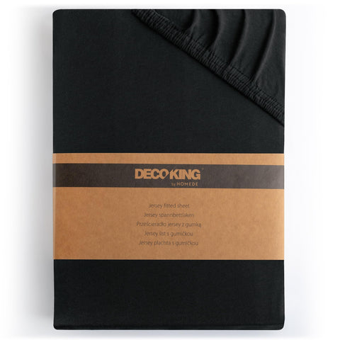 DecoKing Fitted Sheet Cotton Jersey Boxspring, Amber Collection, 200x220-220x240 cm Black